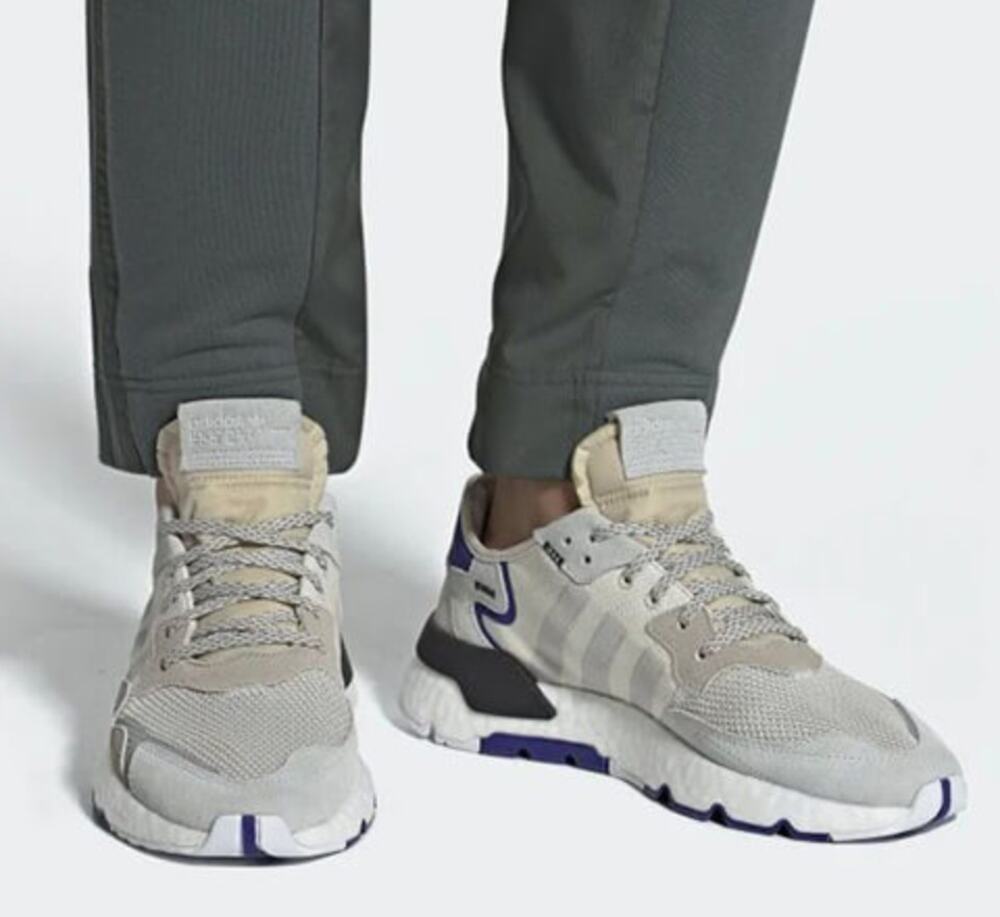 Adidas Nite Jogger Shoes Mens 4.5 Grey Raw White Blue F34124 Athletic Sneakers